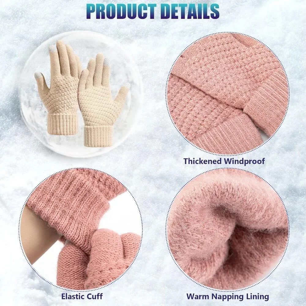Women's 4 Pack Black, White, Pink, Yellow Winter Gloves Warm Soft